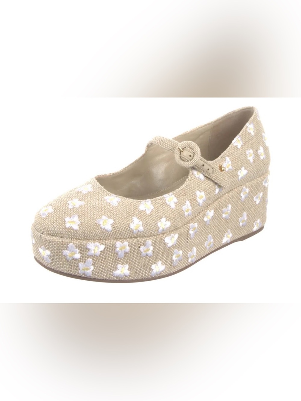 Larroudé Blair Platform in Raw Linen w Embroidered Daisy Overall - Retro Flar